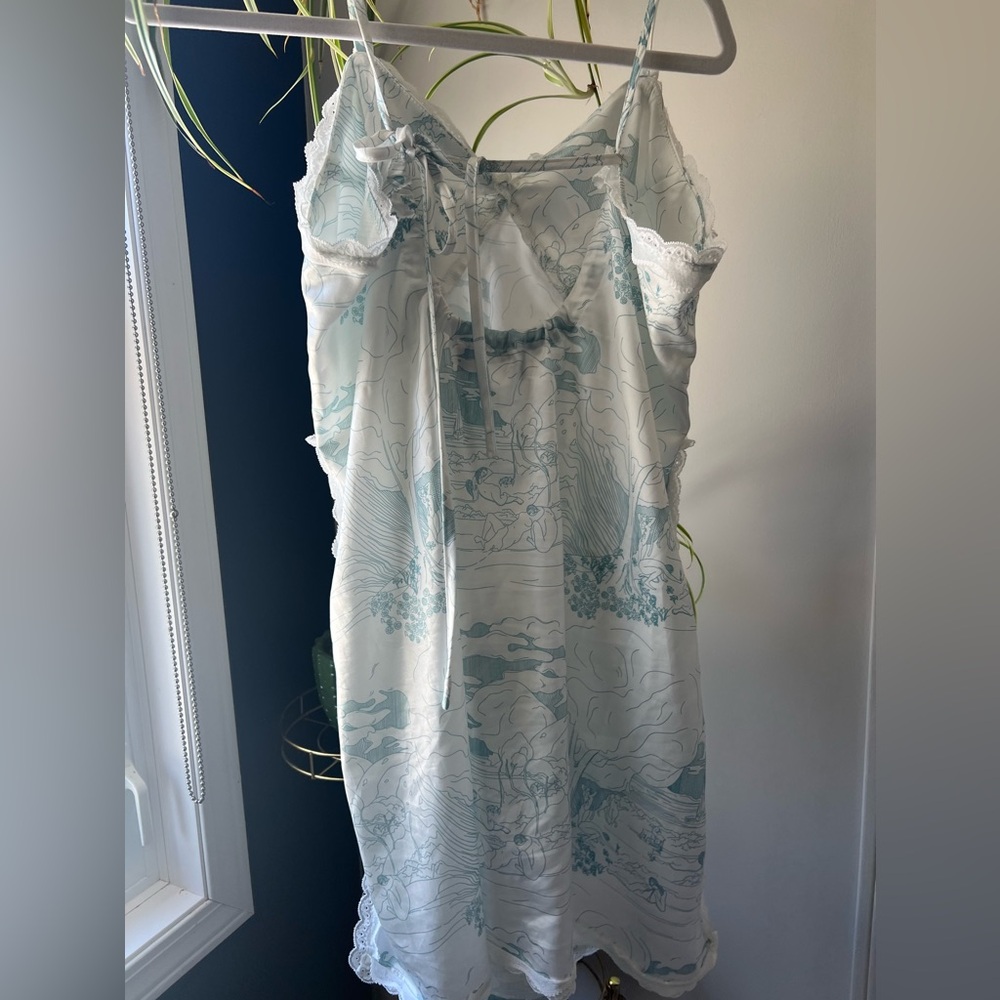 Vintage-Inspired Satin Slip Dress – Lace Trim & Toile Print - Picture 4 of 6